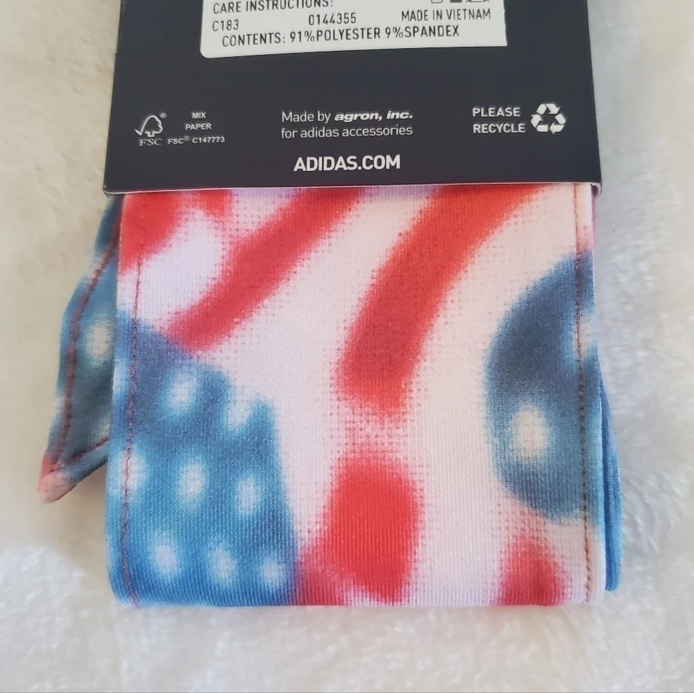 NWT Adidas Alphaskin Tie Headband American Flag Red White Blue Unisex